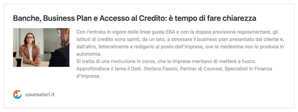 Articolo banche e business plan