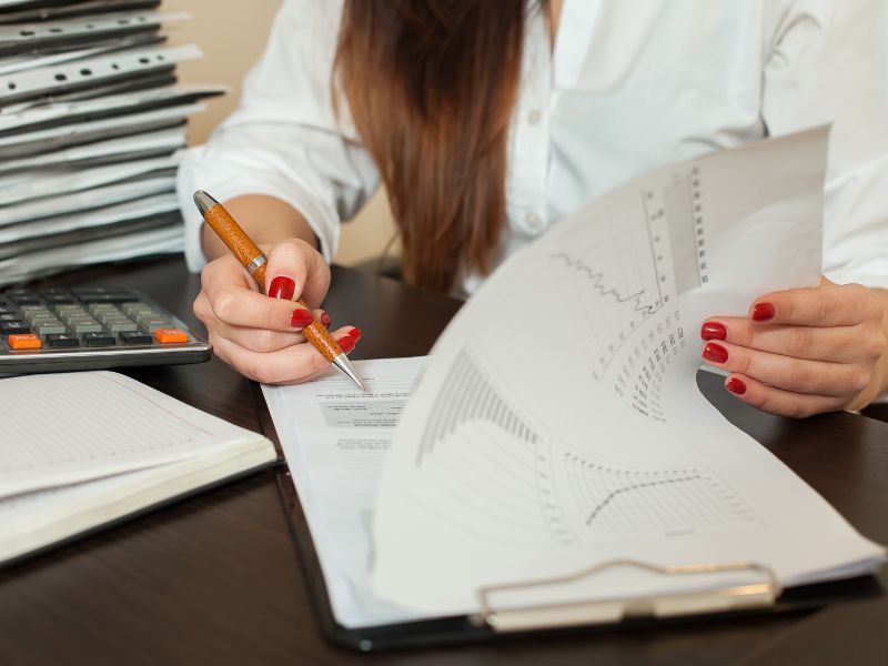 consulente aziendale sfoglia l'analisi di bilancio