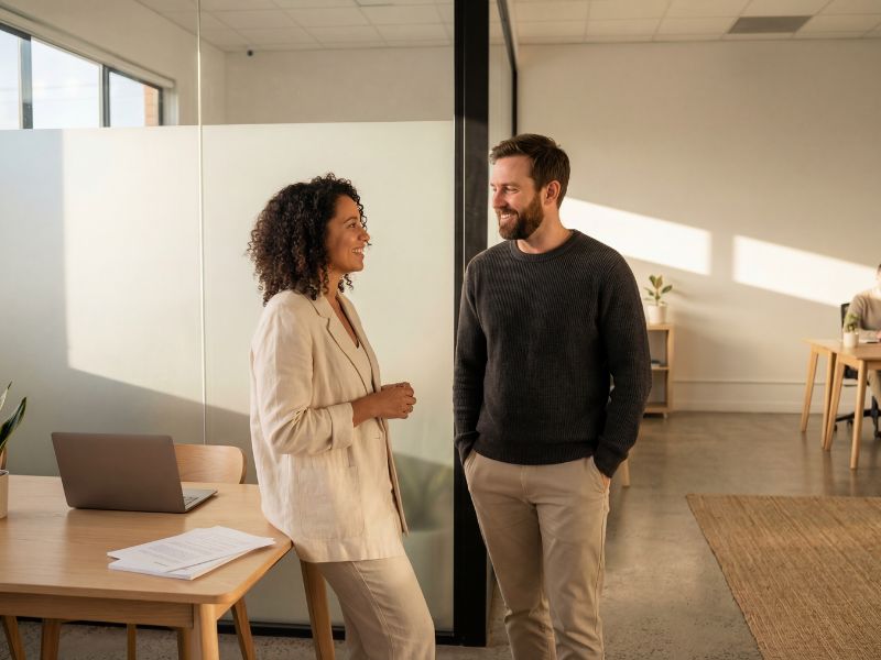 uomo e donna parlano in ufficio